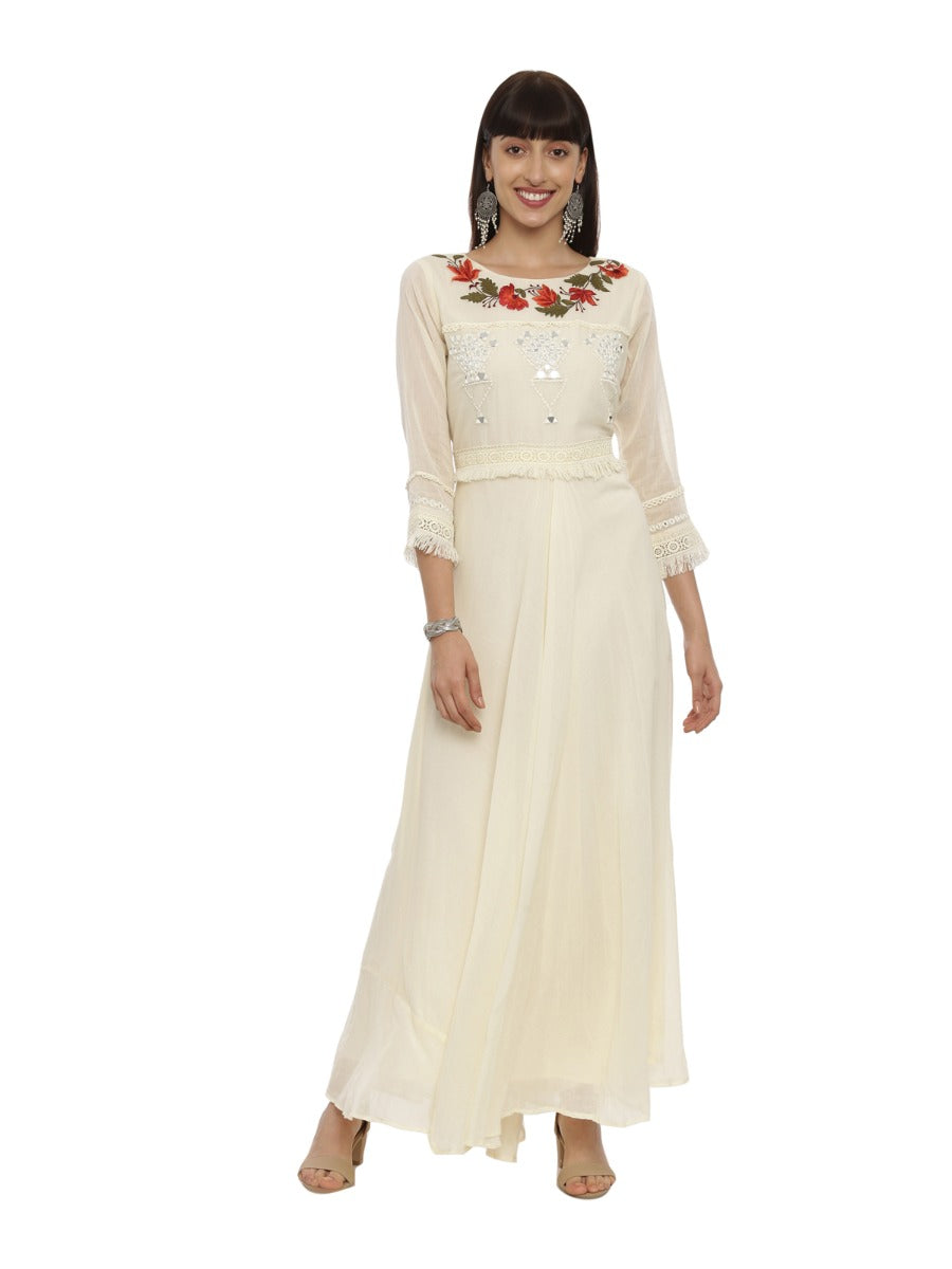 Neeru's Cream Embroidered Anarkali Kurta