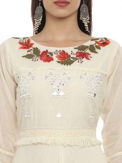 Neeru's Cream Embroidered Anarkali Kurta