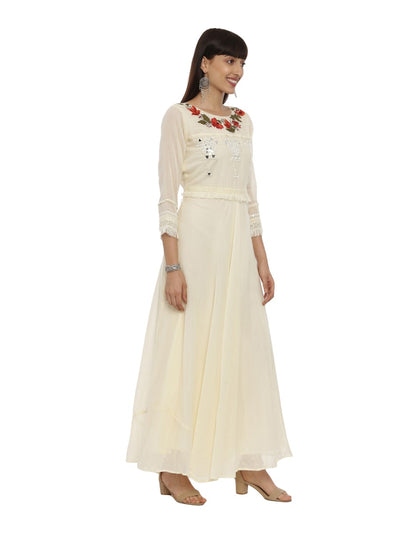 Neeru's Cream Embroidered Anarkali Kurta