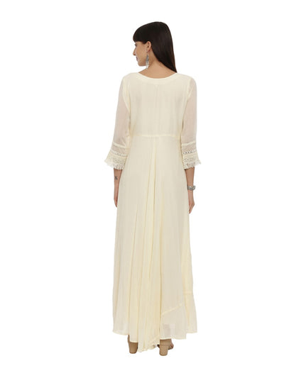 Neeru's Cream Embroidered Anarkali Kurta