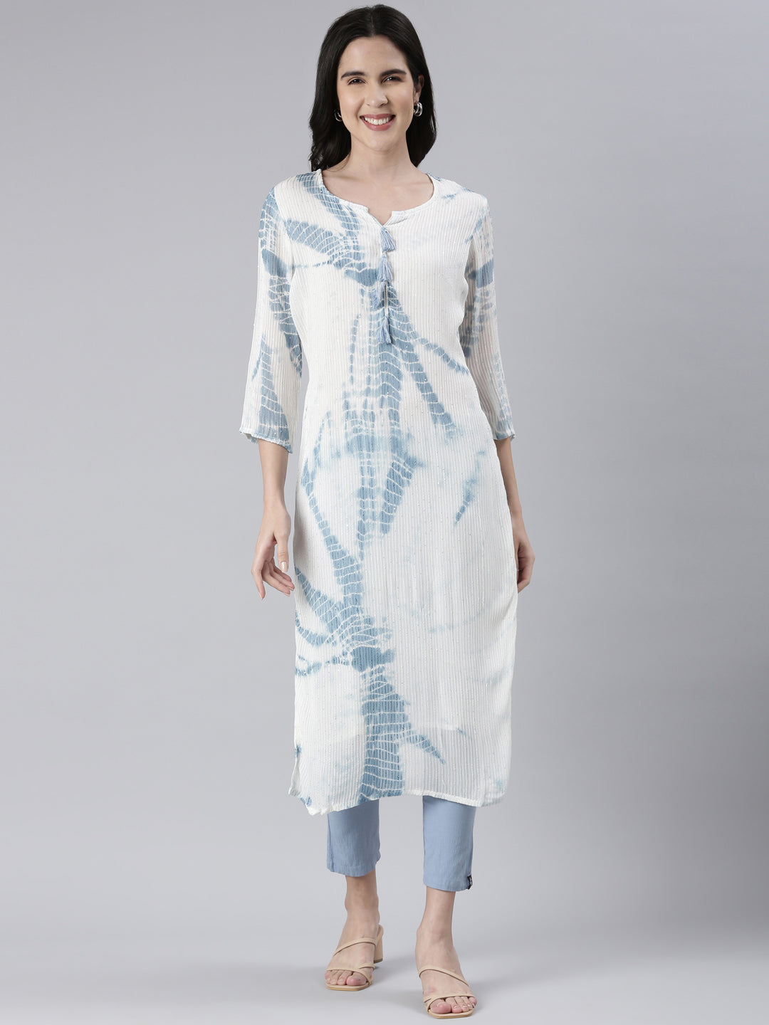 Neeru's Indigo Straight Printed Cotton Kurtas