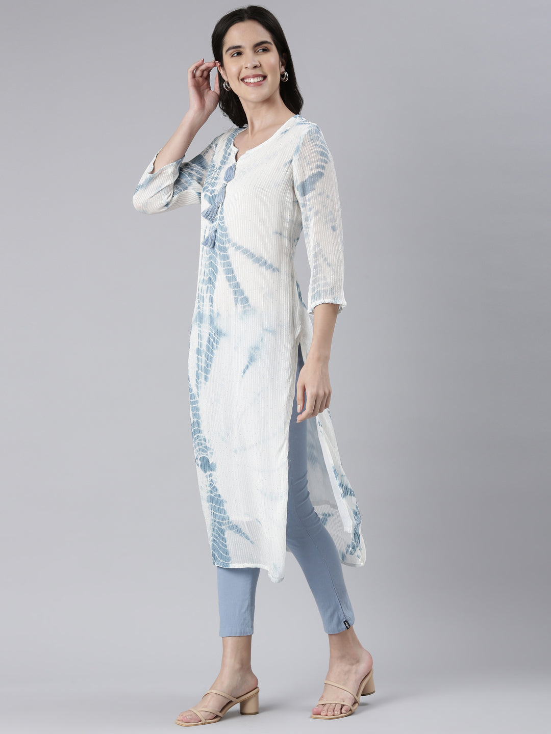 Neeru's Indigo Straight Printed Cotton Kurtas