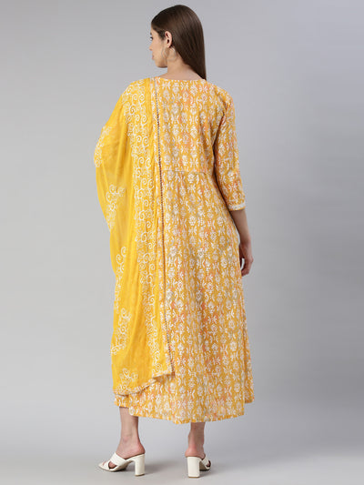 Neeru's Mustard Maxi Casual Printed Dresses