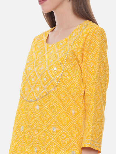 Neeru's Yellow Printed Straight Kurta