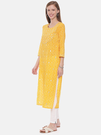 Neeru's Yellow Printed Straight Kurta