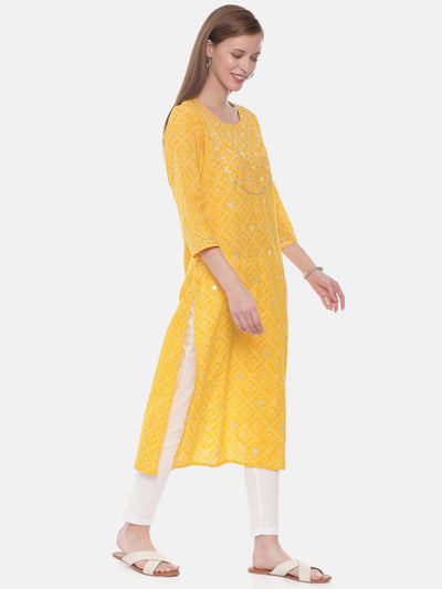 Neeru's Yellow Printed Straight Kurta