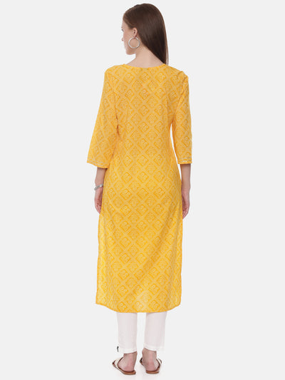 Neeru's Yellow Printed Straight Kurta