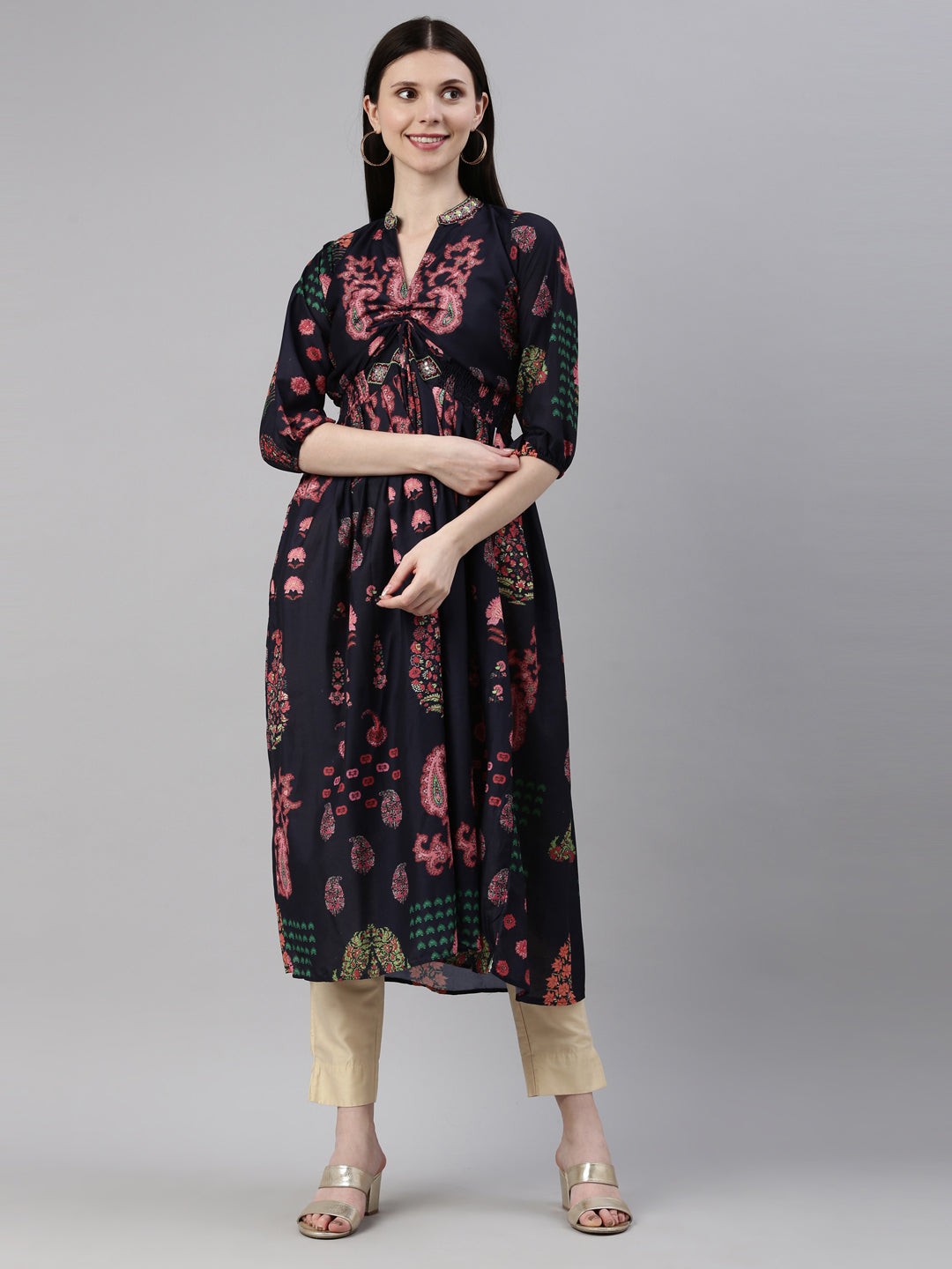 Neeru's Navy Blue Color Model Fabric Kurta