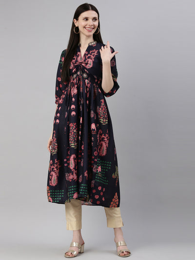 Neeru's Navy Blue Color Model Fabric Kurta