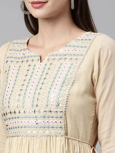 Neeru's Cream Color Cotton Fabric Kurta