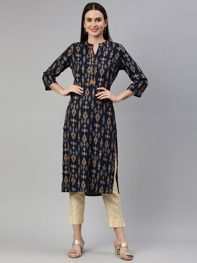 Neeru's Navy Blue Color Rayon Fabric Kurta