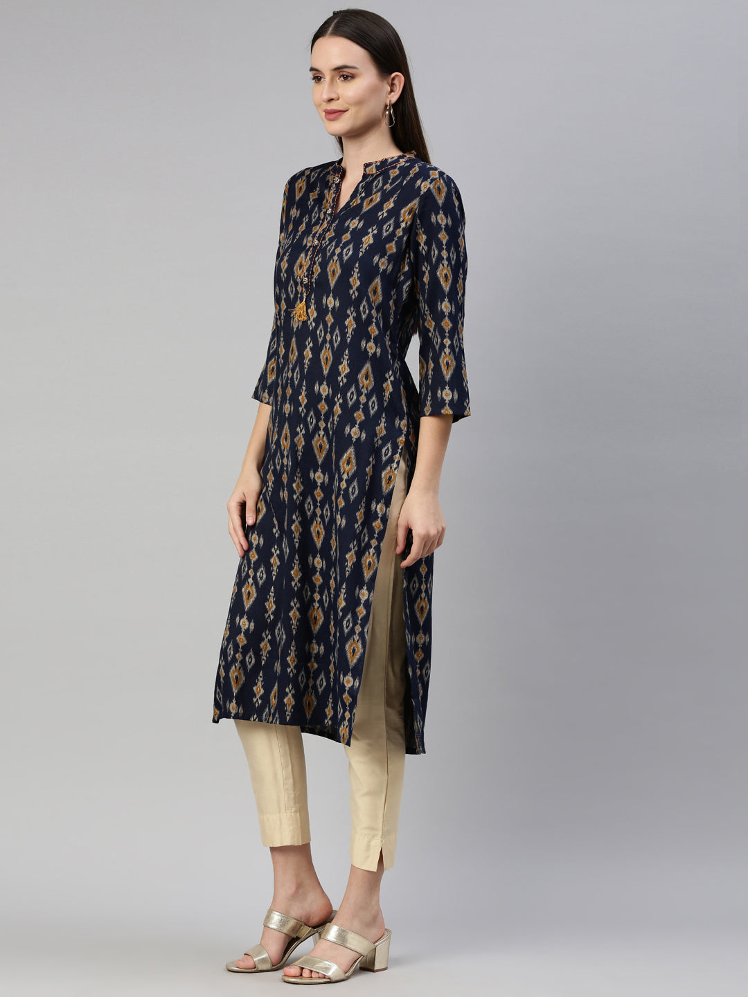 Neeru's Navy Blue Color Rayon Fabric Kurta