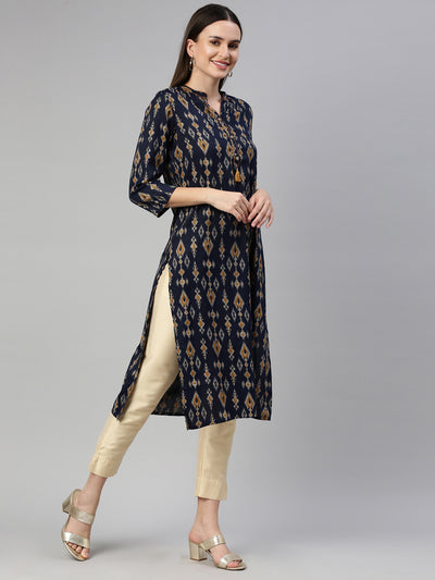 Neeru's Navy Blue Color Rayon Fabric Kurta