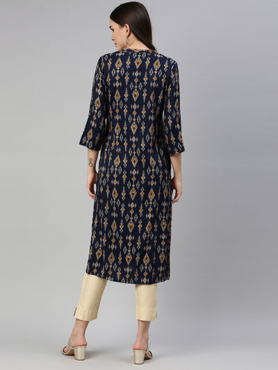 Neeru's Navy Blue Color Rayon Fabric Kurta