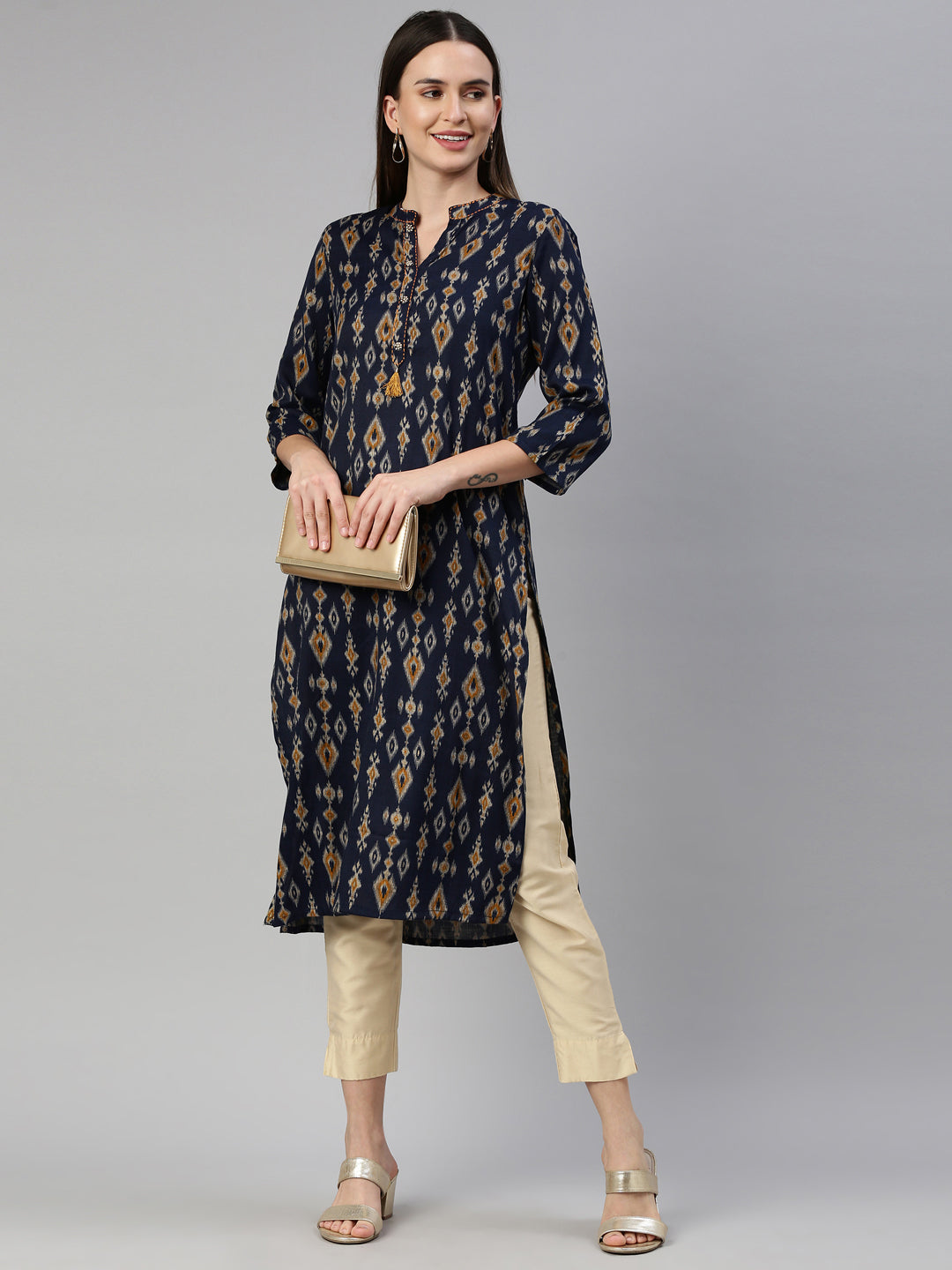 Neeru's Navy Blue Color Rayon Fabric Kurta