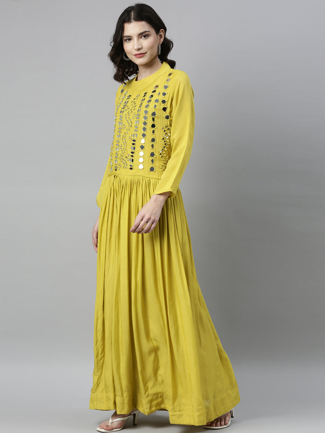 Neeru's Lemon Color Muslin Fabric Kurta