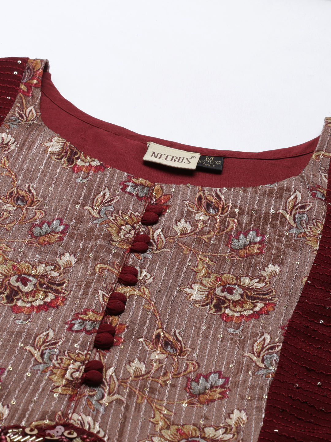 Neeru's Maroon Color Georgette Fabric Dress