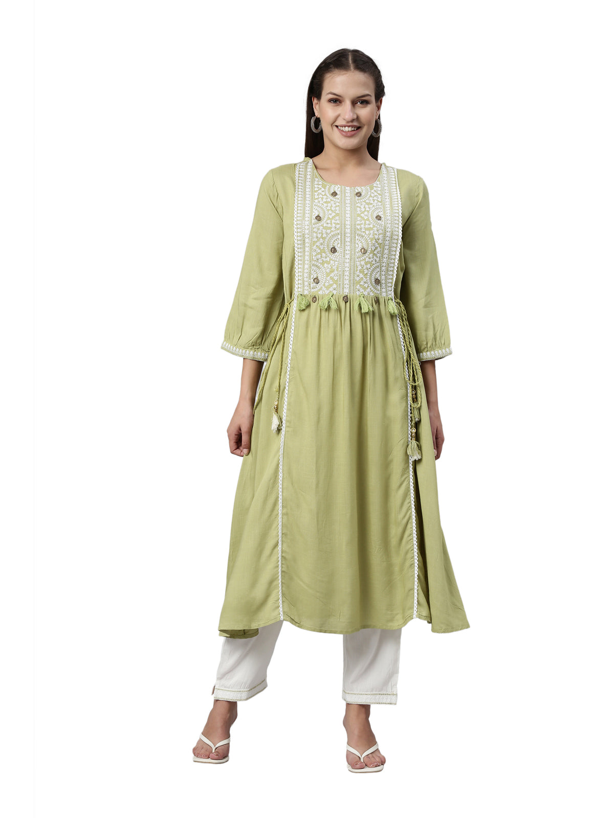 Neeru's Pista Color Slub Rayon Fabric Kurta Set