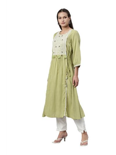 Neeru's Pista Color Slub Rayon Fabric Kurta Set