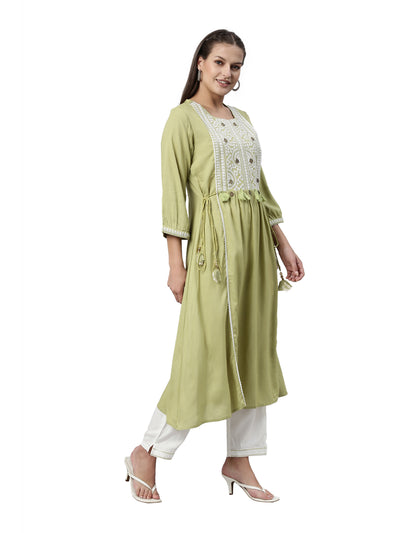 Neeru's Pista Color Slub Rayon Fabric Kurta Set