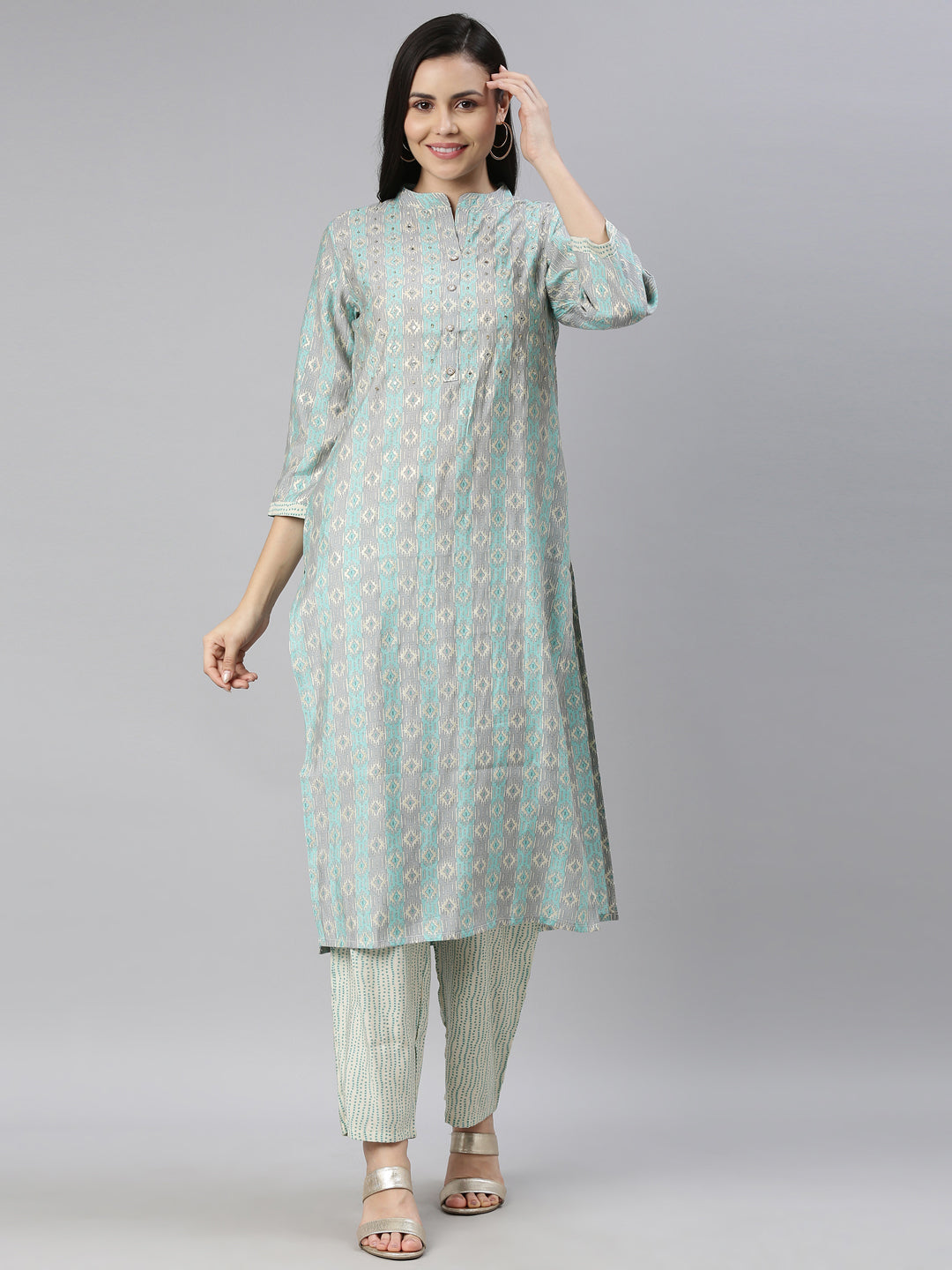 Neeru's Ferozi Color Cotton Fabric Kurta