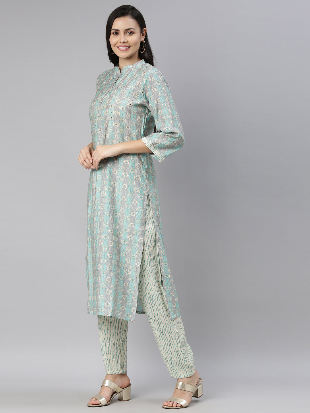 Neeru's Ferozi Color Cotton Fabric Kurta