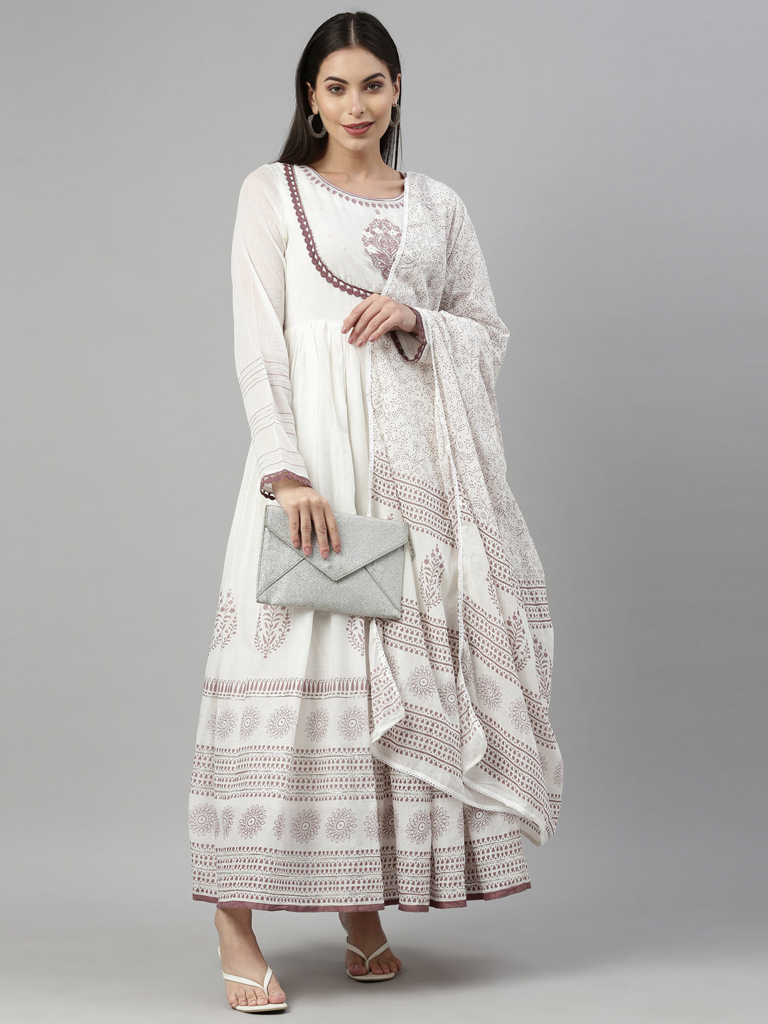 Neeru's Lavender Color Cotton Fabric Kurta With Dupatta