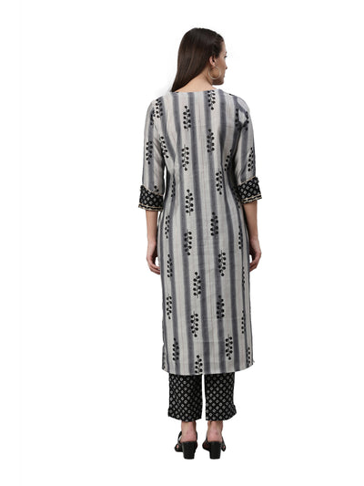 Neeru's Grey Color Cotton Fabric Kurta Set