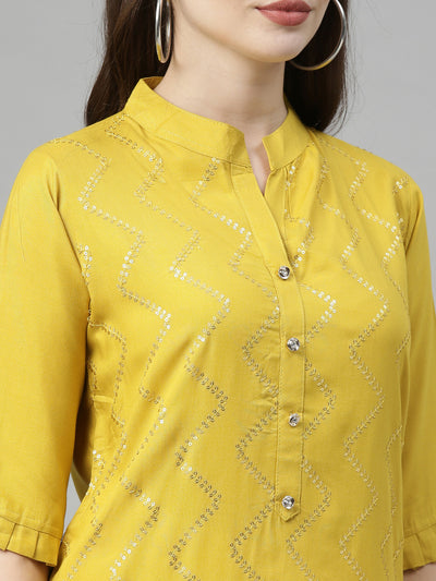 Neeru's Yellow Embellished Straight Kurta