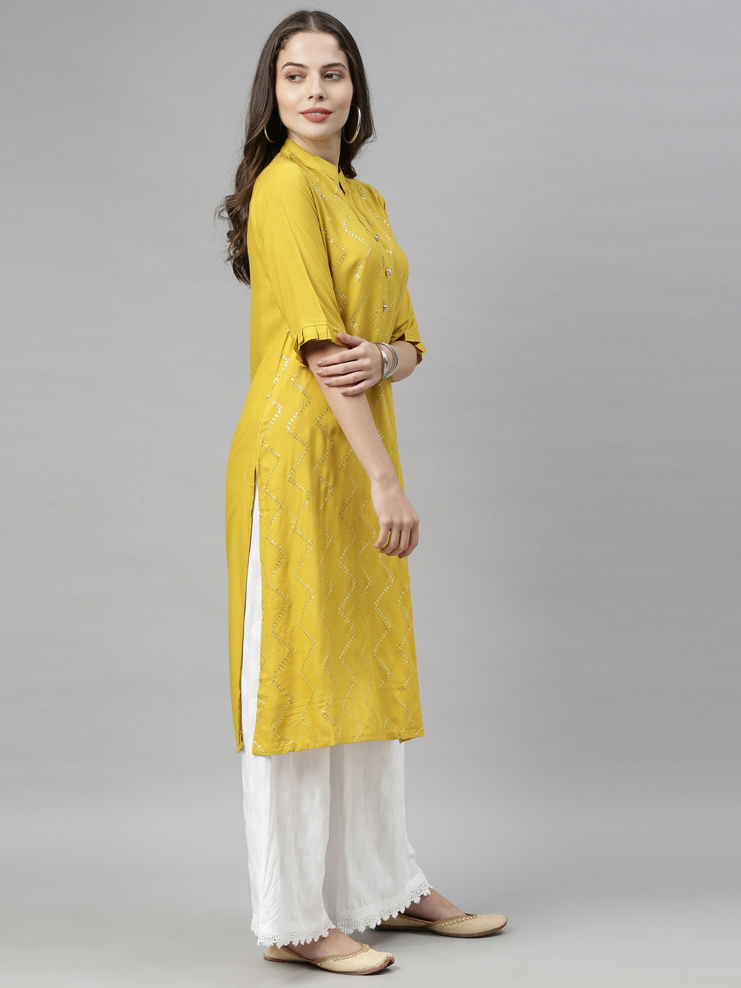 Neeru's Yellow Embellished Straight Kurta