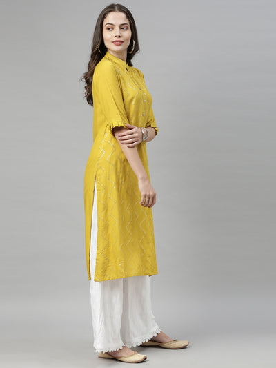 Neeru's Yellow Embellished Straight Kurta