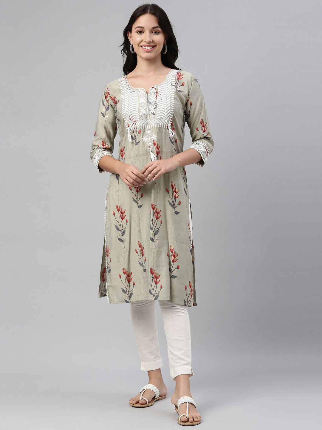 Neeru's Grey Color Muslin Fabric Tunic