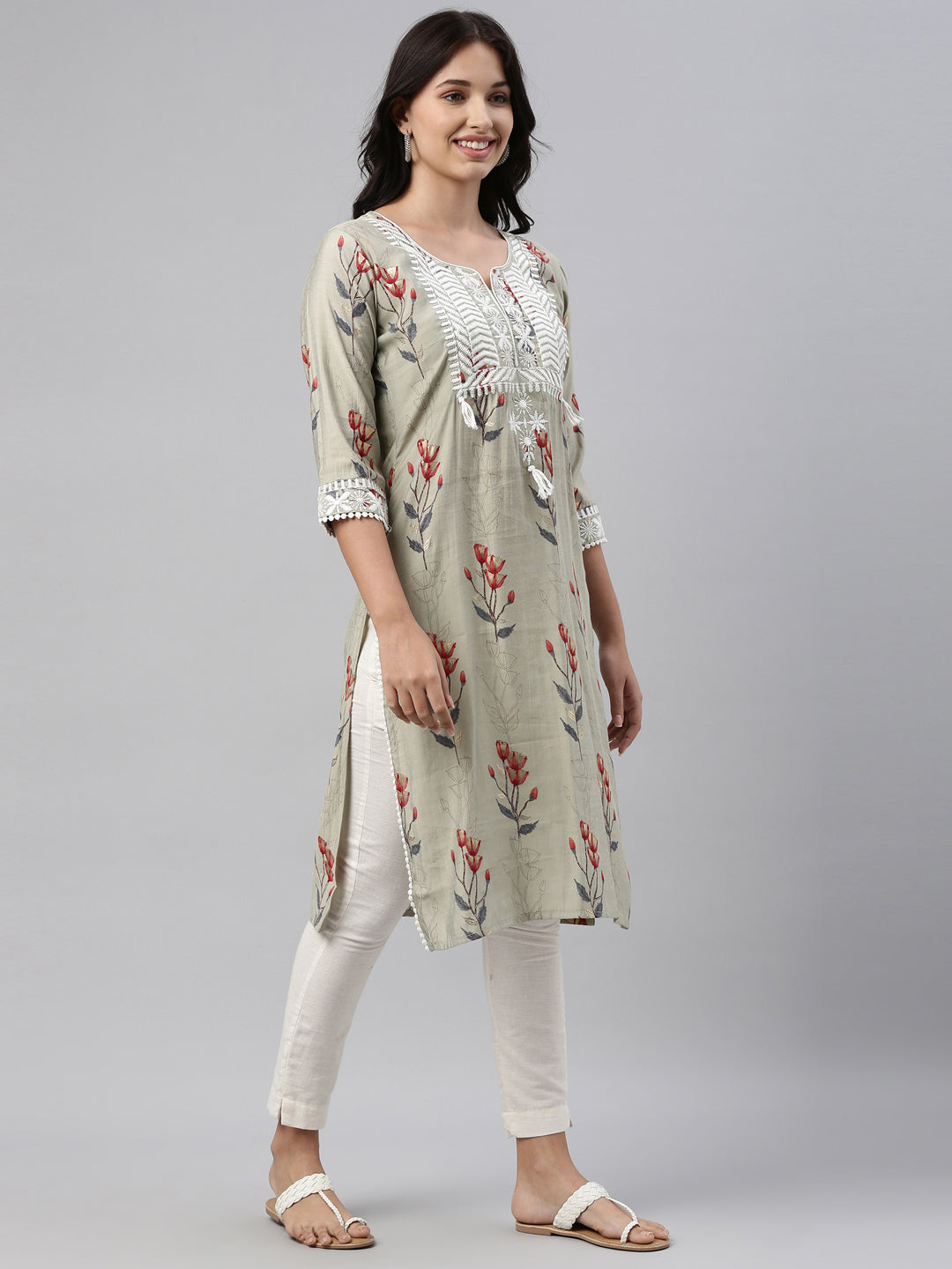 Neeru's Grey Color Muslin Fabric Tunic