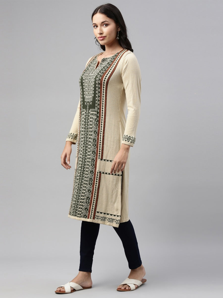 Neeru's Ivory Color Winter Wear Kurtha