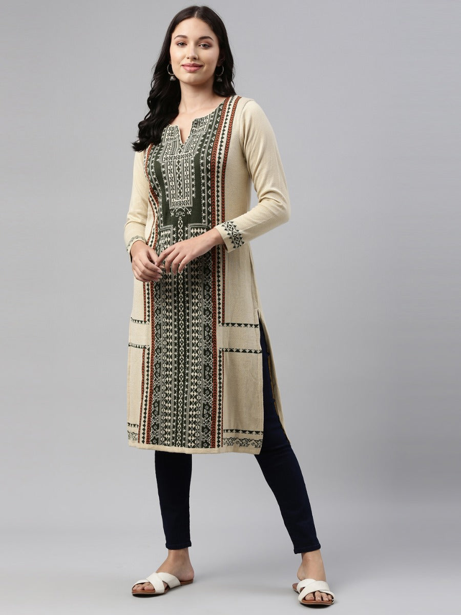 Neeru's Ivory Color Winter Wear Kurtha