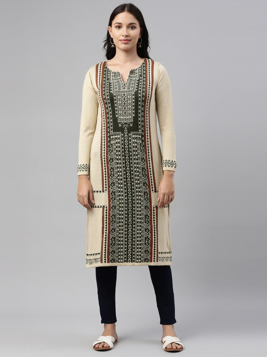 Neeru's Ivory Color Winter Wear Kurtha