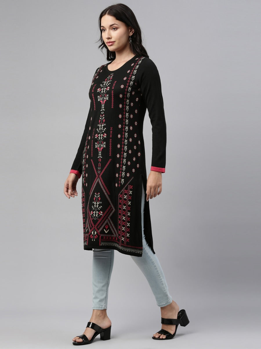 Neeru's Black Color Winter Wear Kurtha