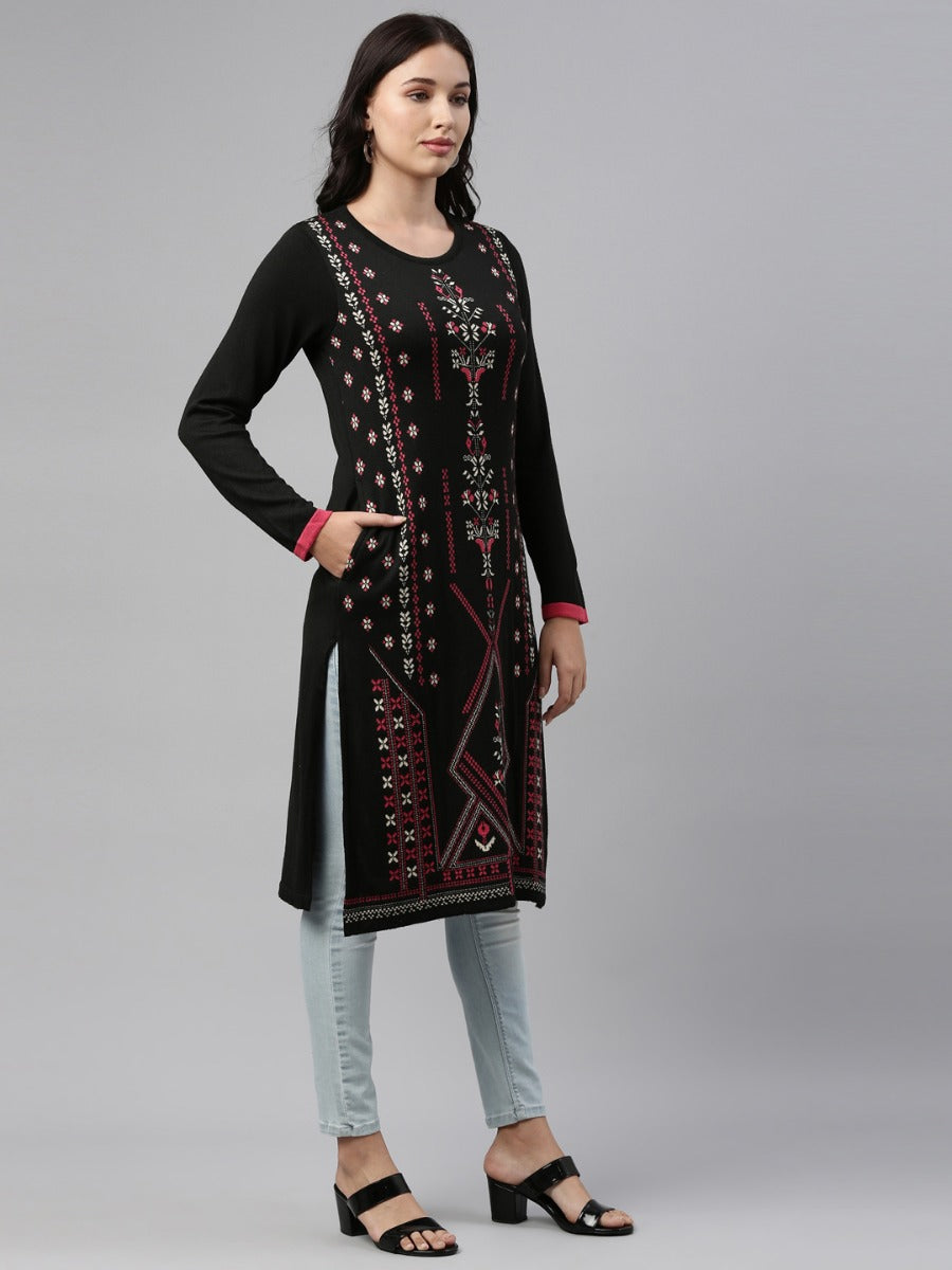 Neeru's Black Color Winter Wear Kurtha