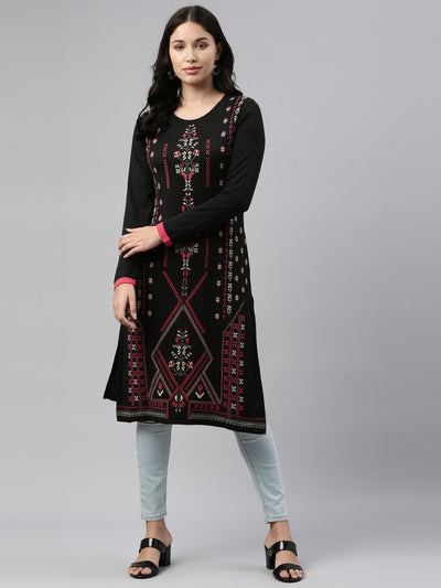 Neeru's Black Color Winter Wear Kurtha