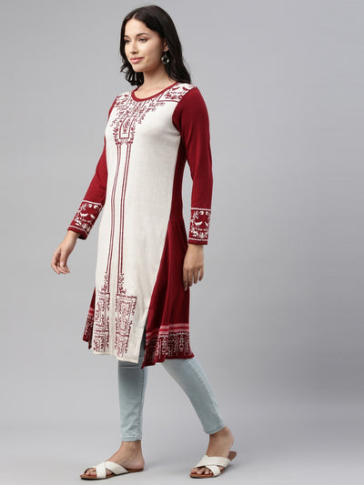 Neeru's Maroon Color Winter Wear Kurtha