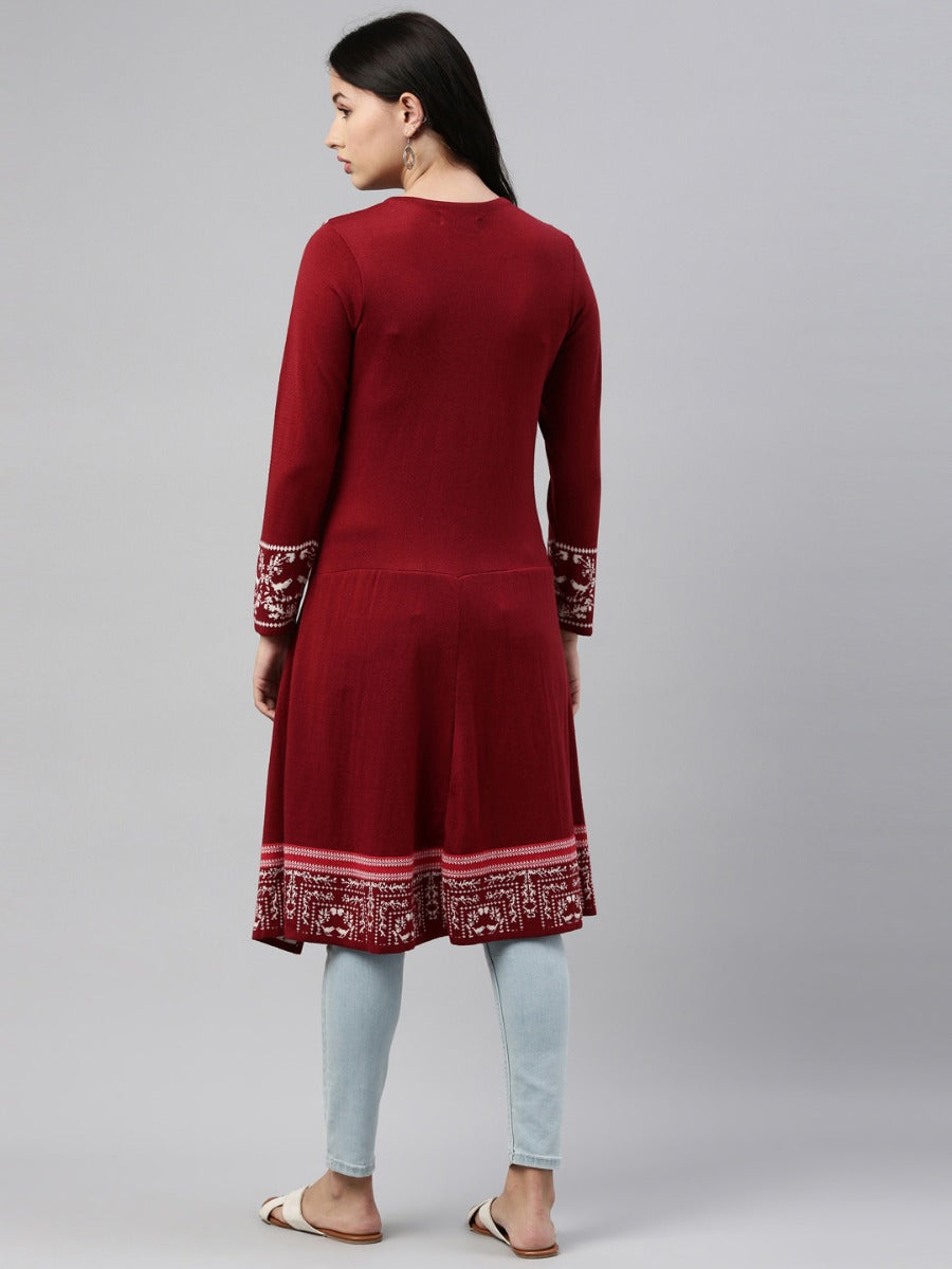 Neeru's Maroon Color Winter Wear Kurtha