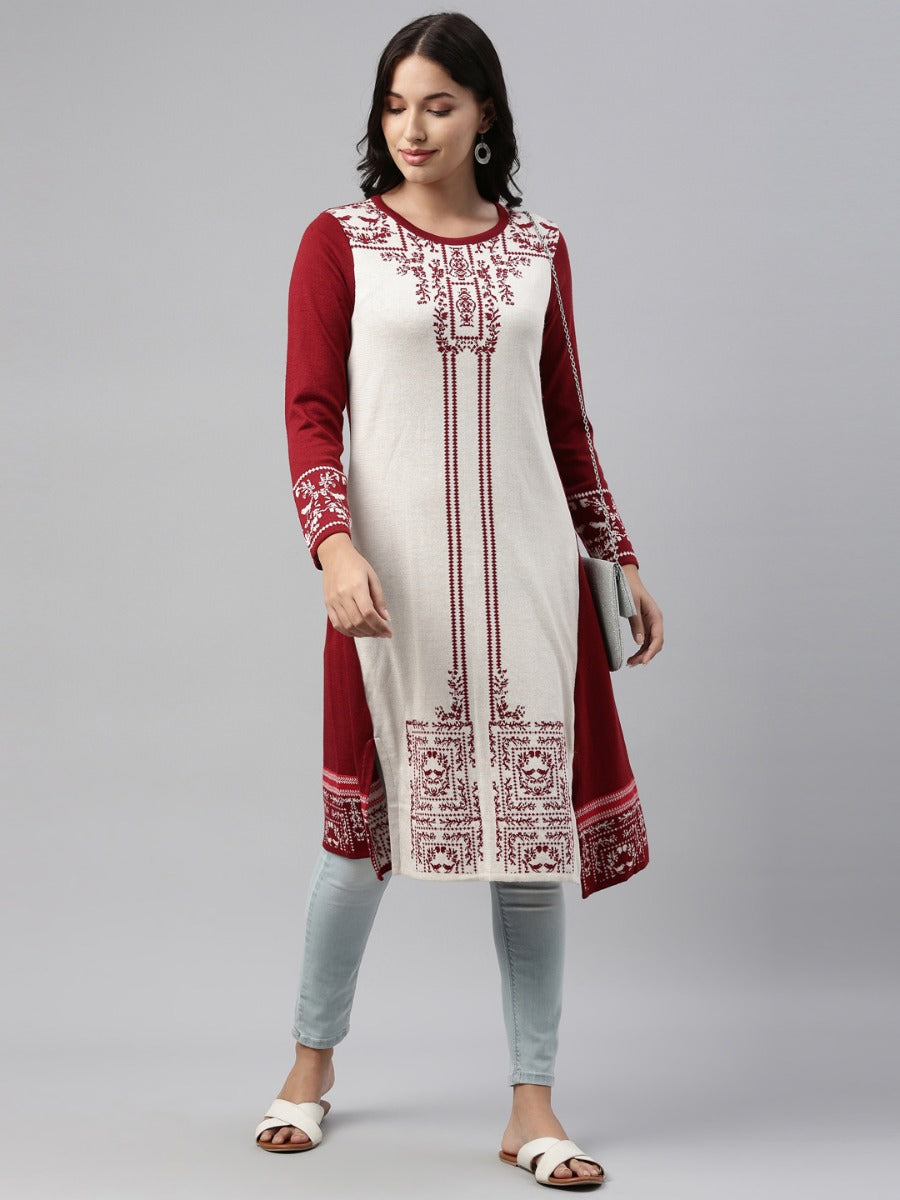 Neeru's Maroon Color Winter Wear Kurtha