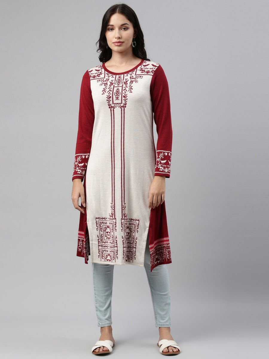 Neeru's Maroon Color Winter Wear Kurtha