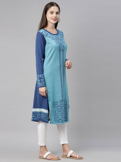 Neeru's Peacock Color Undefined Fabric Kurtha Winter Wear