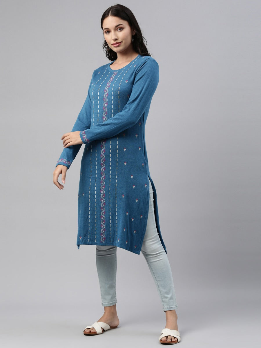 Neeru's Peacock Color Winter Wear Kurtha