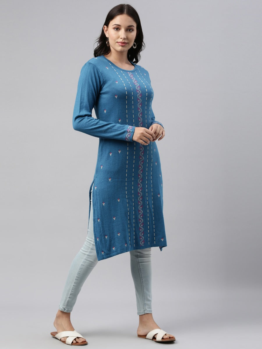 Neeru's Peacock Color Winter Wear Kurtha