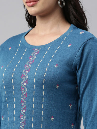 Neeru's Peacock Color Winter Wear Kurtha