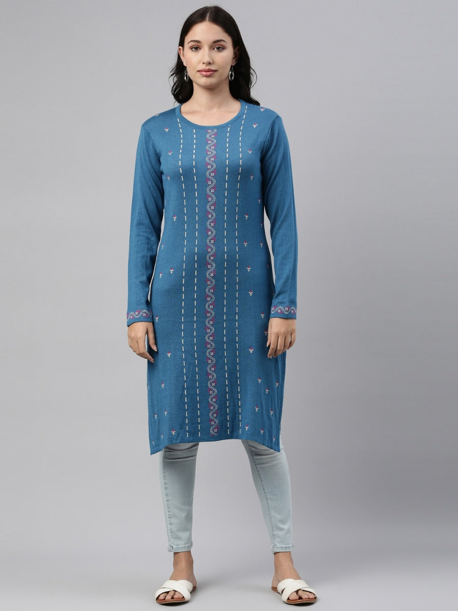 Neeru's Peacock Color Winter Wear Kurtha