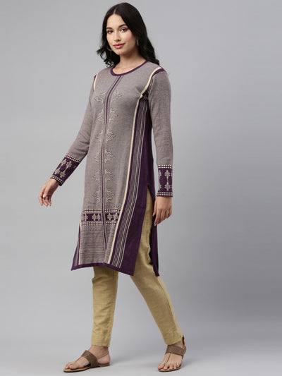 Neeru's Mouse Color Winter Wear Kurtha