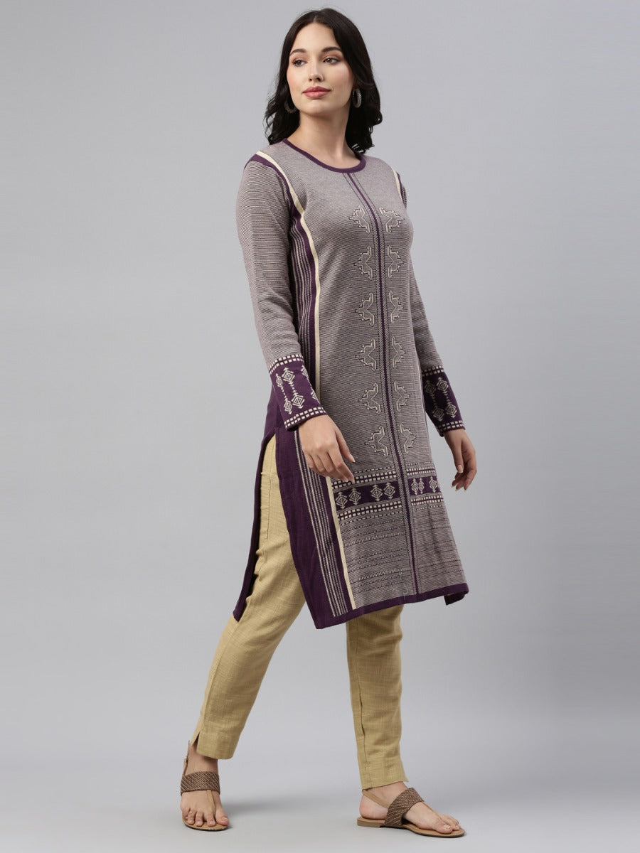 Neeru's Mouse Color Winter Wear Kurtha